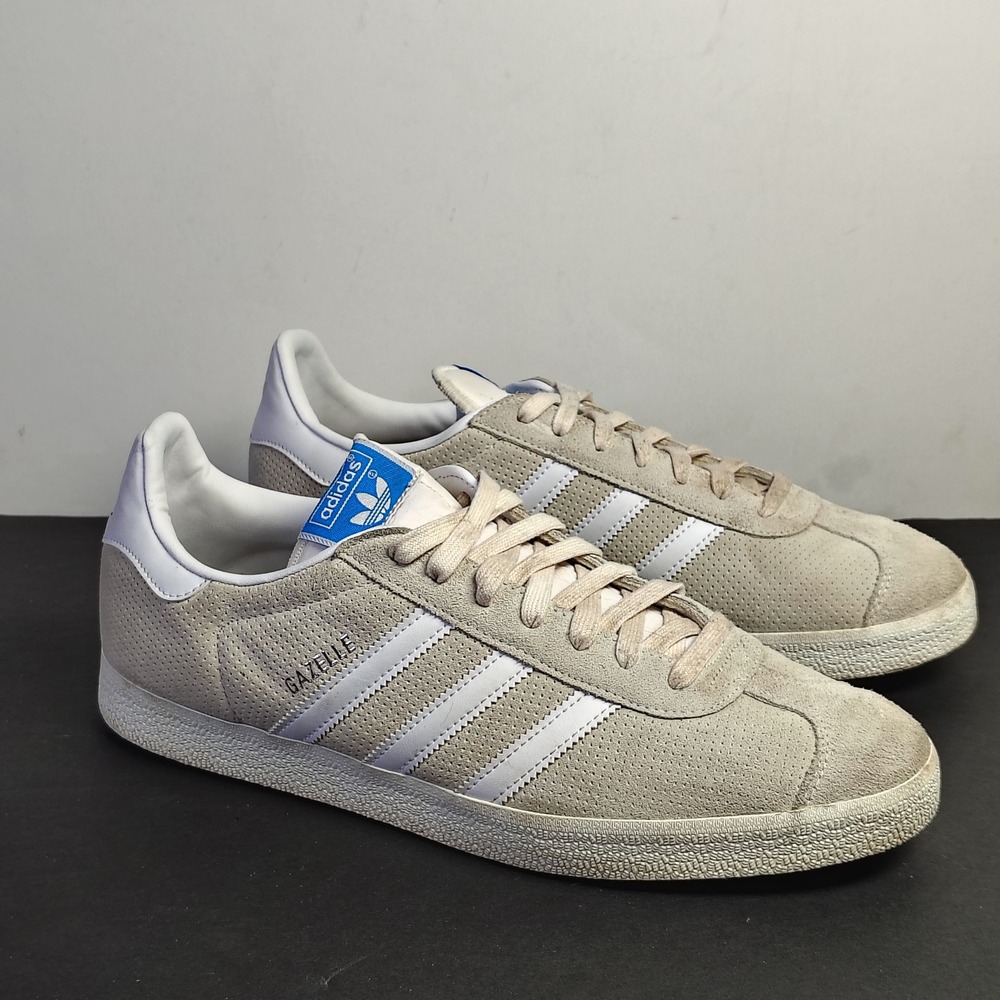 adidas Gazelle Beige Suede Sneakers with White Stripes
